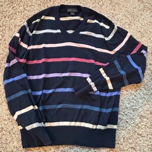 Brooks Brothers Supima Cotton Striped V-neck Sweater Size Large